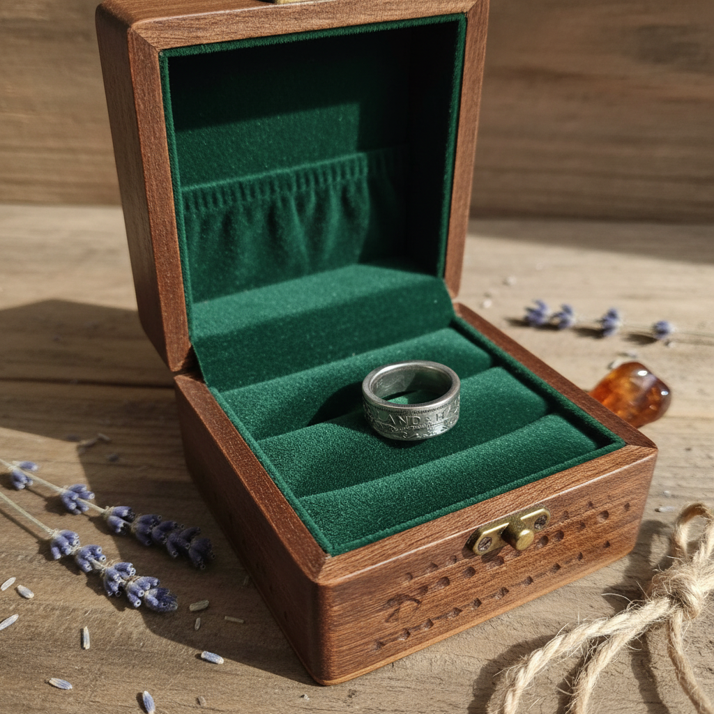1950 NZ Half Crown Coin Ring in jewellery box