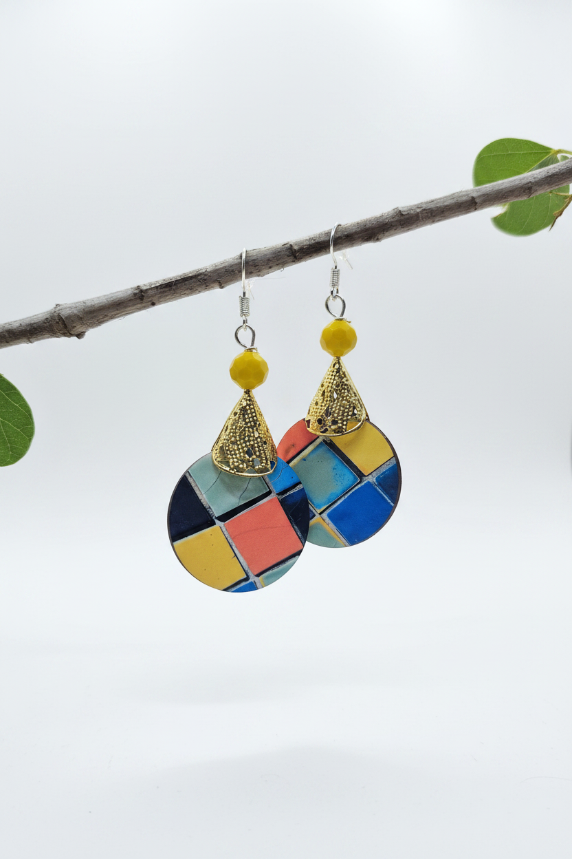 Geometric Mosaic Drop Earrings