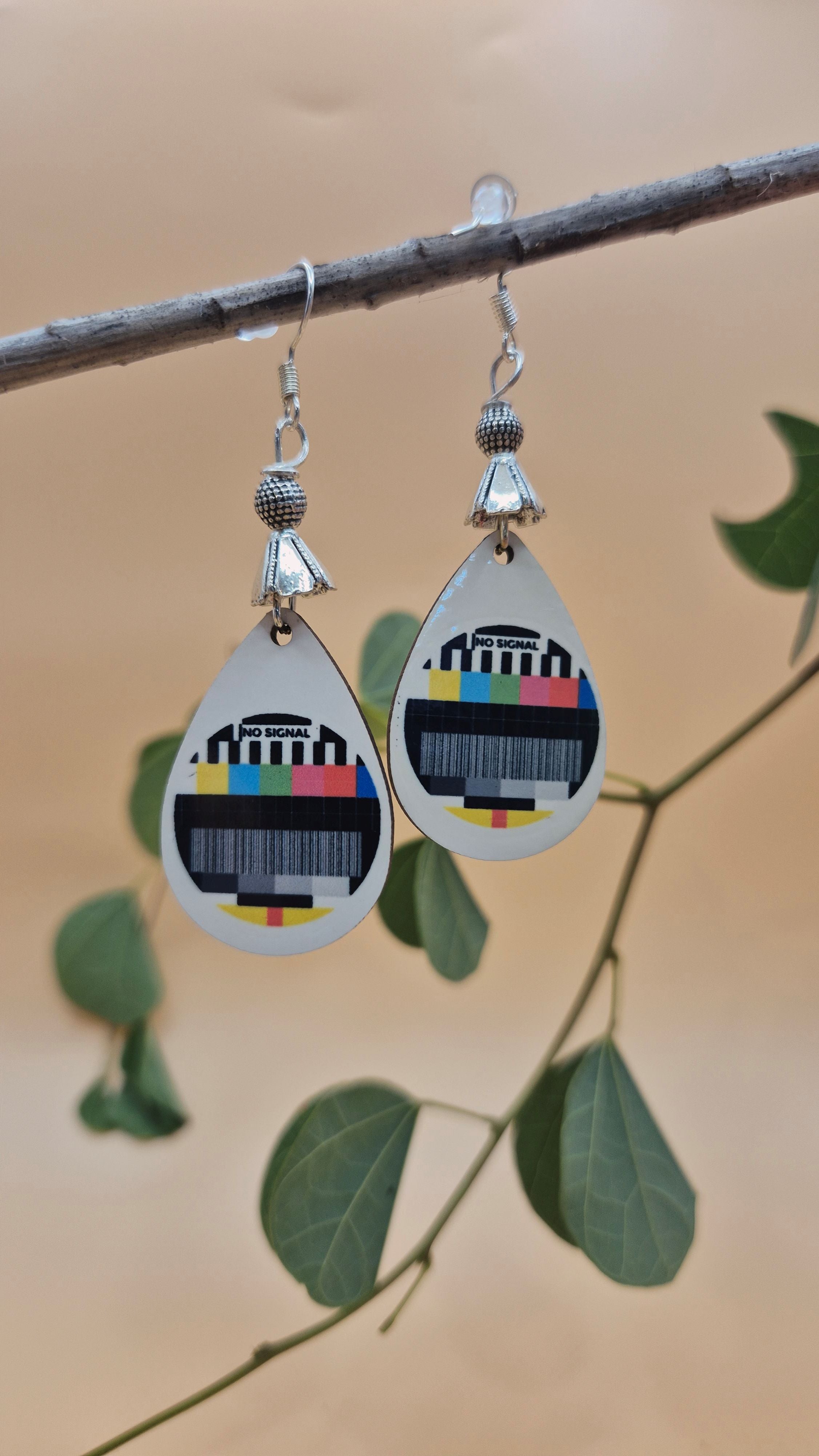 Retro Broken TV screen effect earrings
