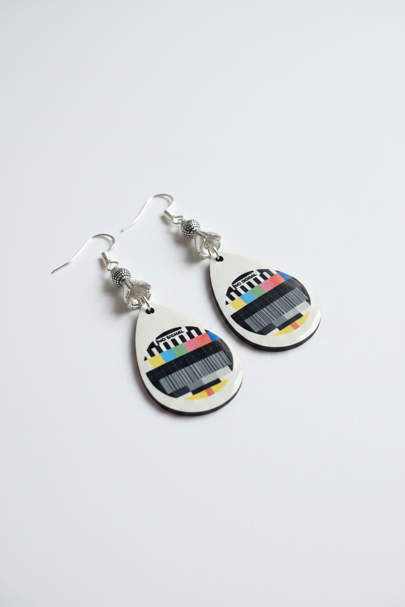 Retro Broken TV screen effect earrings