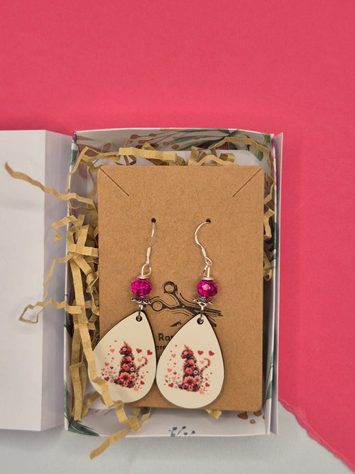 Floral Cat Teardrop Earrings
