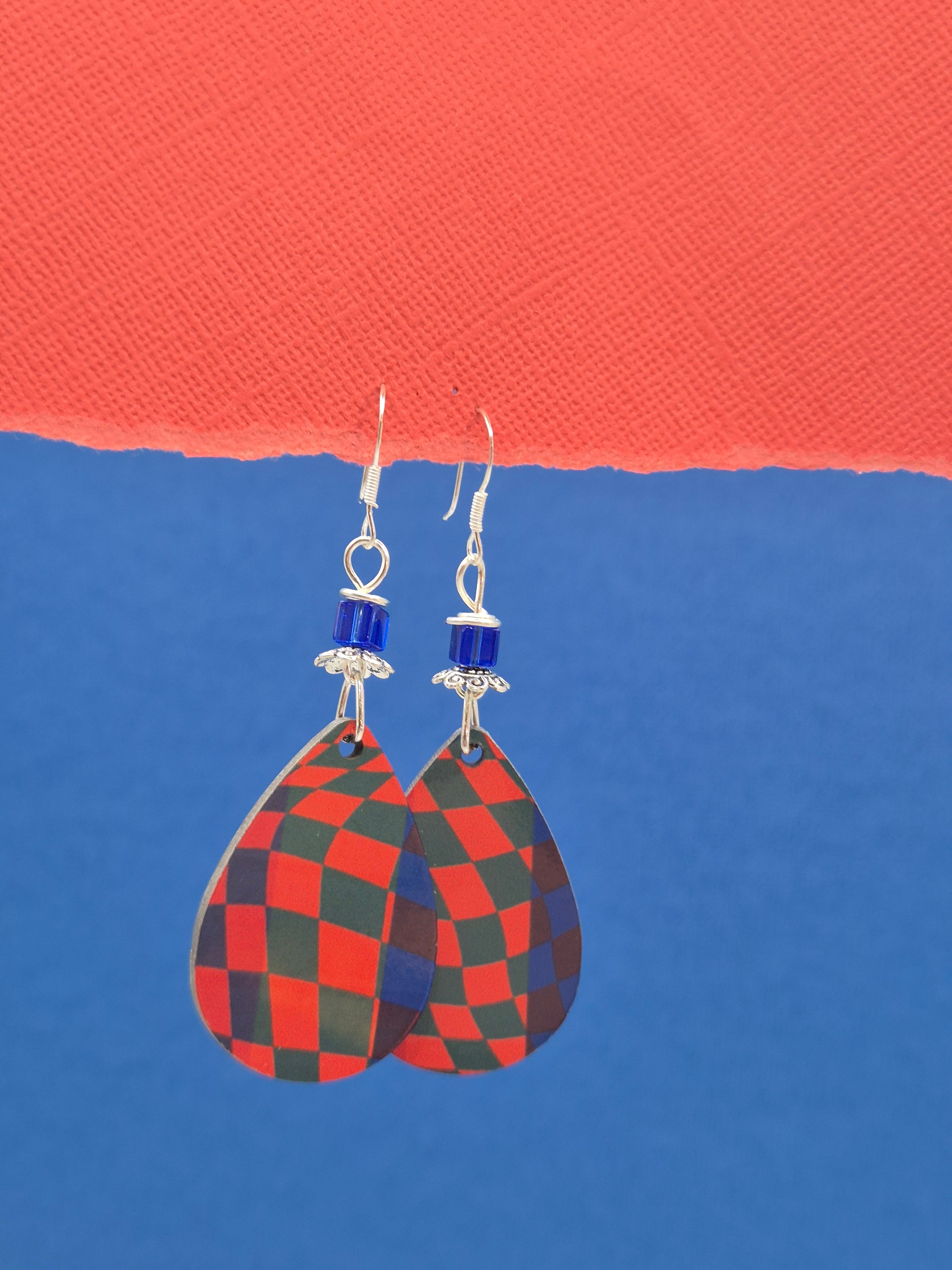 Red & Blue checkered Teardrop earrings