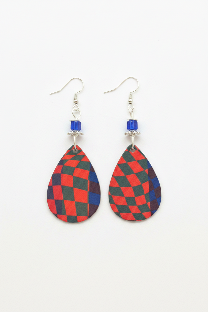 Red & Blue checkered Teardrop earrings