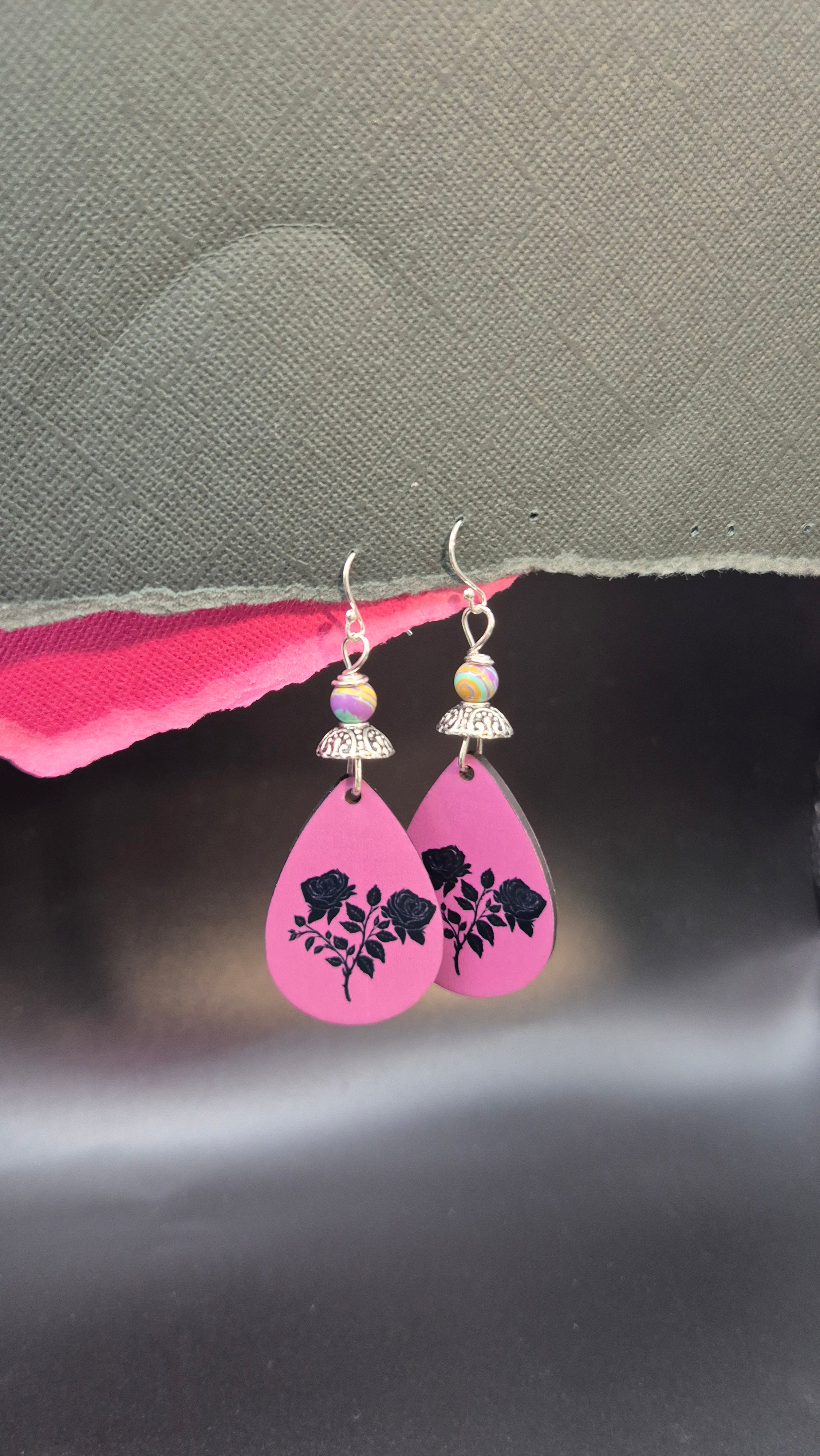 Black Rose Teardrop Earrings