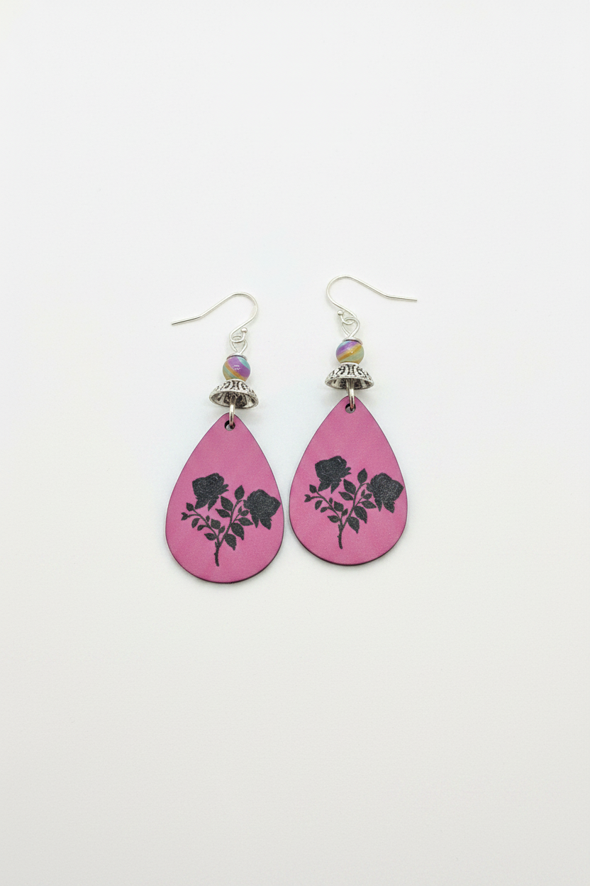 Black Rose Teardrop Earrings