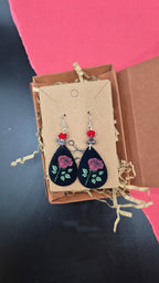 Red Rose Teardrop Earrings in Black
