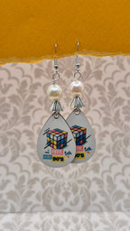 Made in the 90s Rubik's Cube Pearl Teardrop Earrings