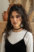 Retro Magazine Stack Circle Earrings with Red Crystal