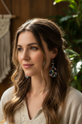 Stained Glass Teardrop Earrings with Silver Charm & Blue Crystal