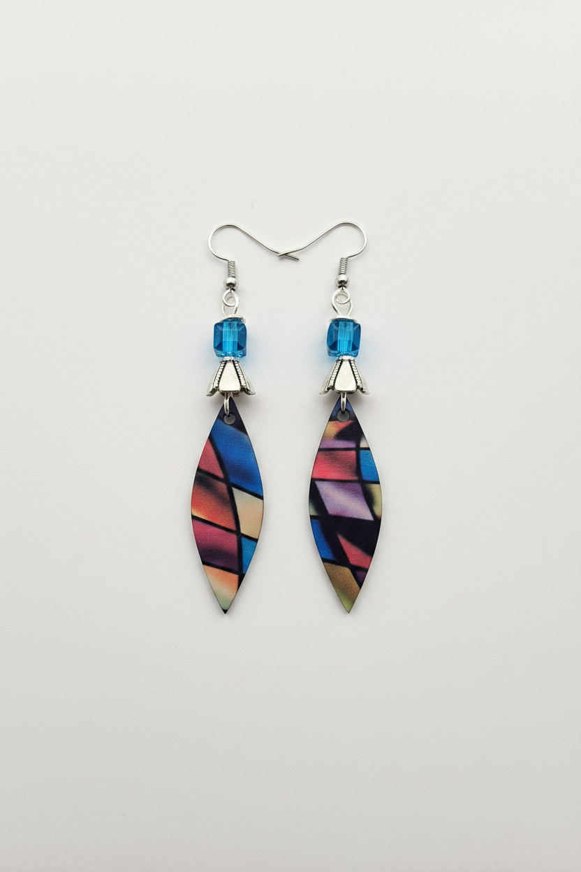Harlequin Diamond Teardrop Earrings Blue Crystal