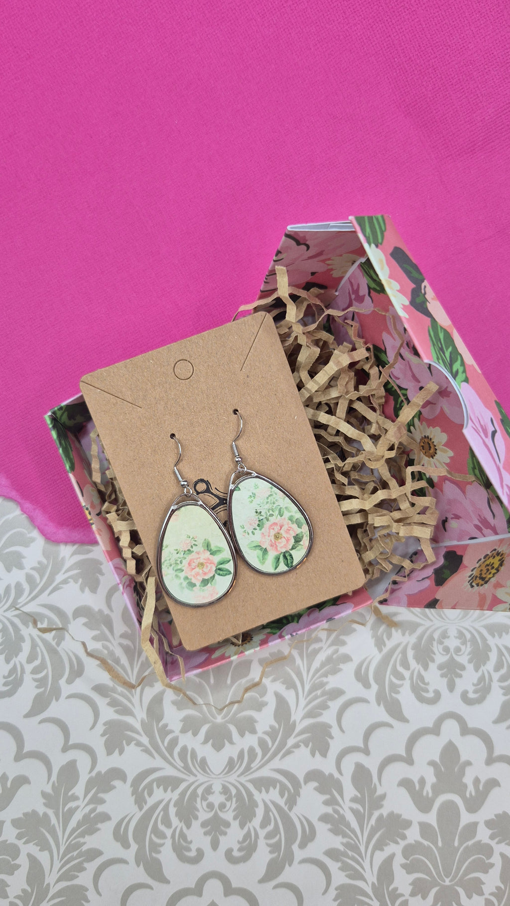 Vintage Floral Teardrop Earrings