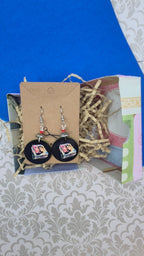 Retro Magazine Stack Circle Earrings with Red Crystal
