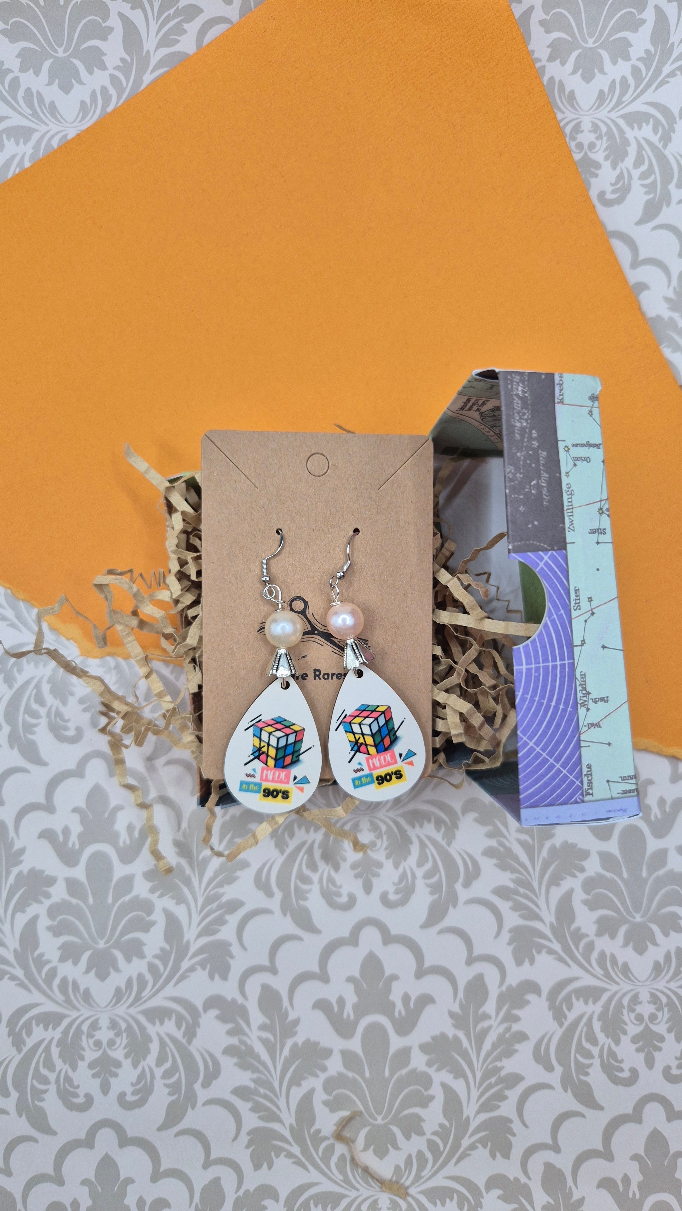 Made in the 90s Rubik's Cube Pearl Teardrop Earrings