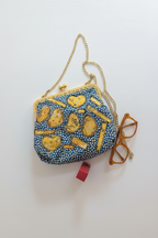 Blue Floral Granny Square Clasp Bag with Gold Chain