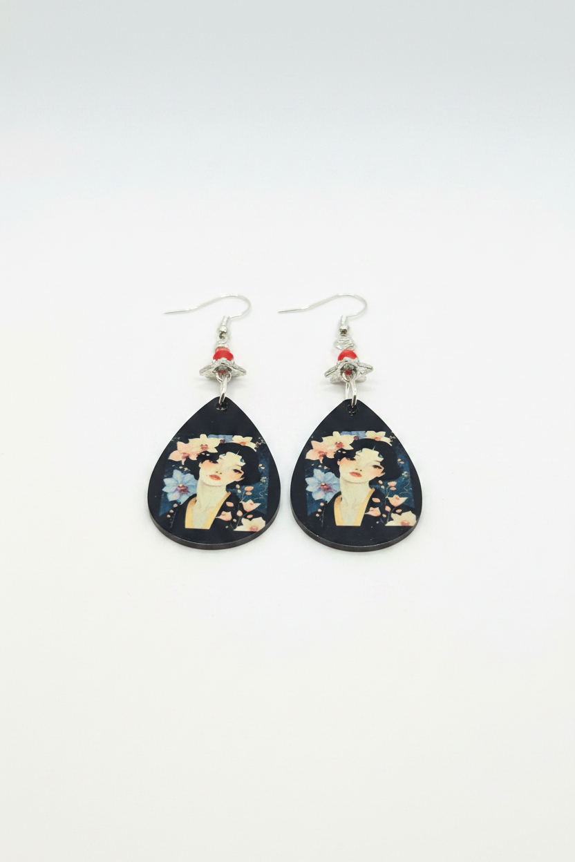 Floral Portrait Teardrop Earrings