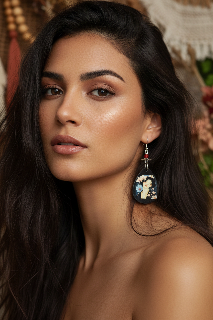 Floral Portrait Teardrop Earrings