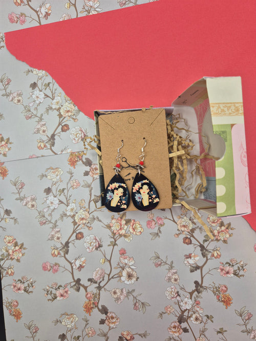 Floral Portrait Teardrop Earrings
