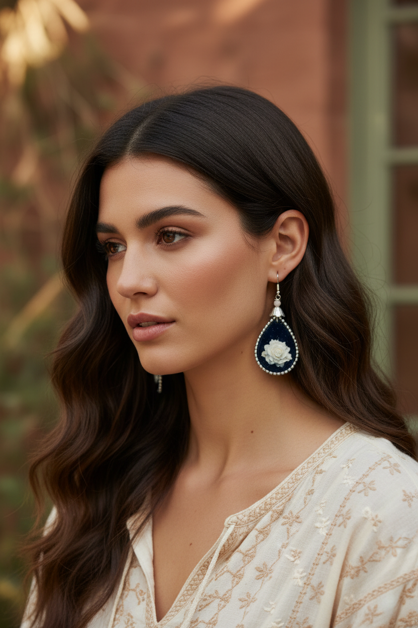 Black Lotus Drop Earrings