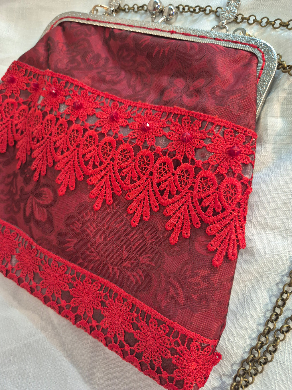 Crimson Lace Bag & Earring Set