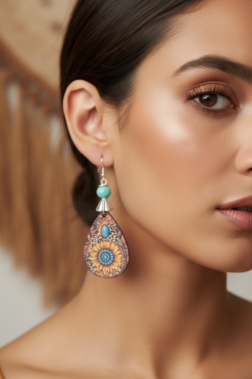 Sunflower Turquoise Teardrop Earrings