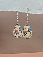 Vintage Botanical Teardrop Earrings – Red Bead