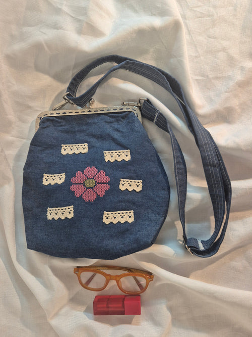 Denim Cross-Stitch Clasp Bag