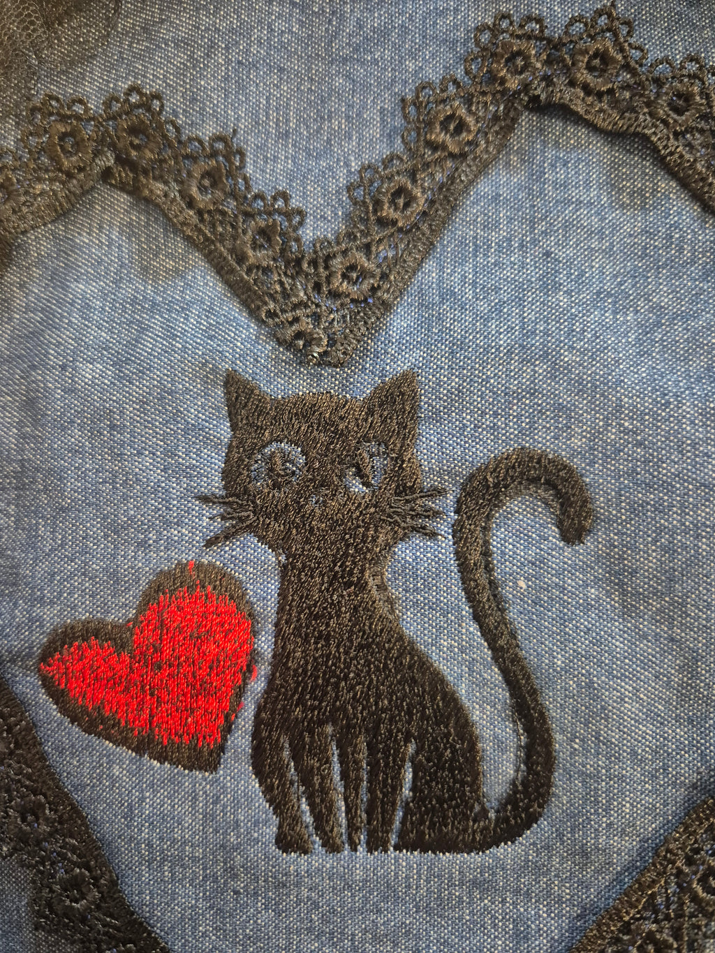 Denim Cat Heart Crossbody Bag