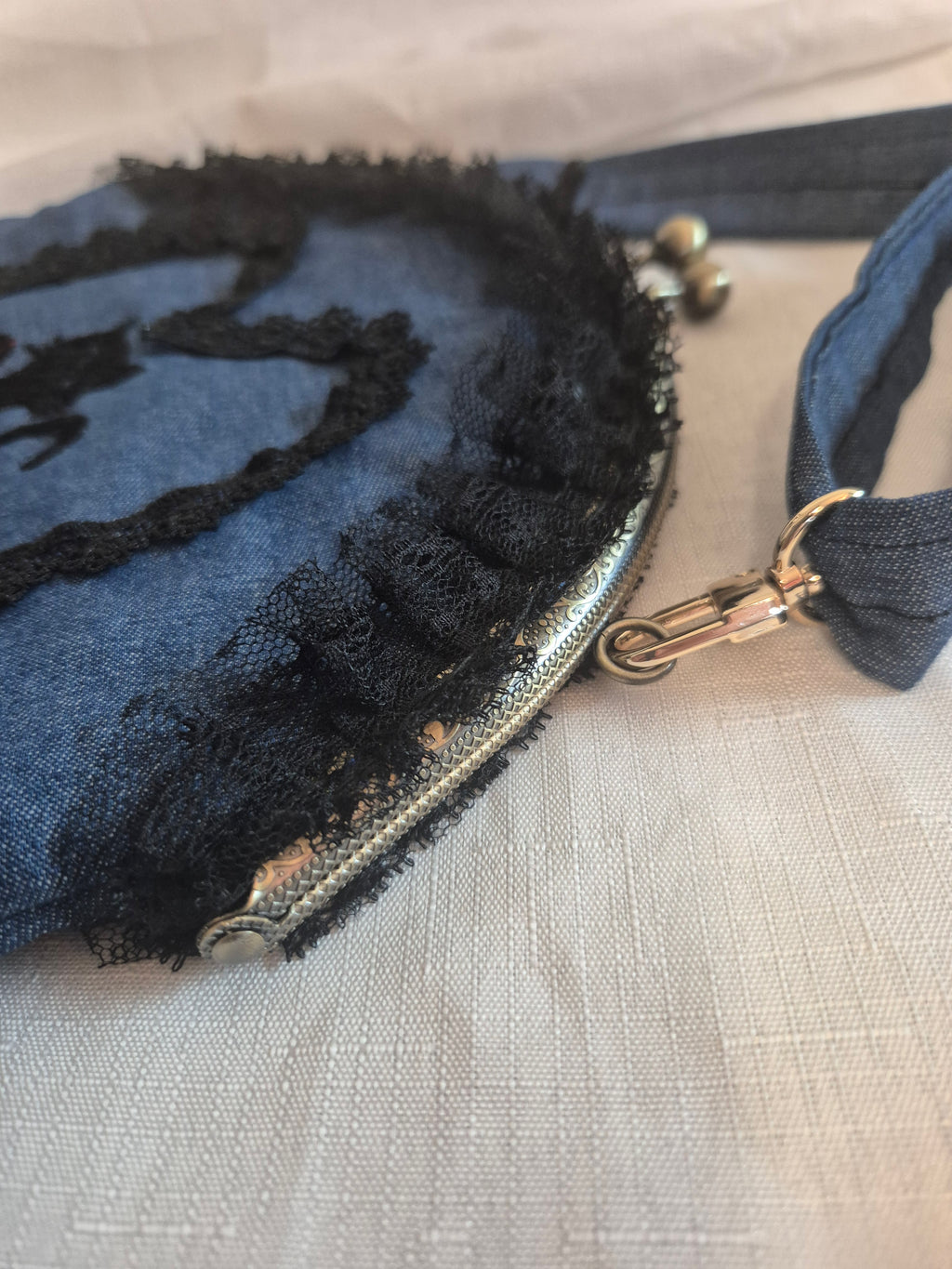 Denim Cat Heart Crossbody Bag
