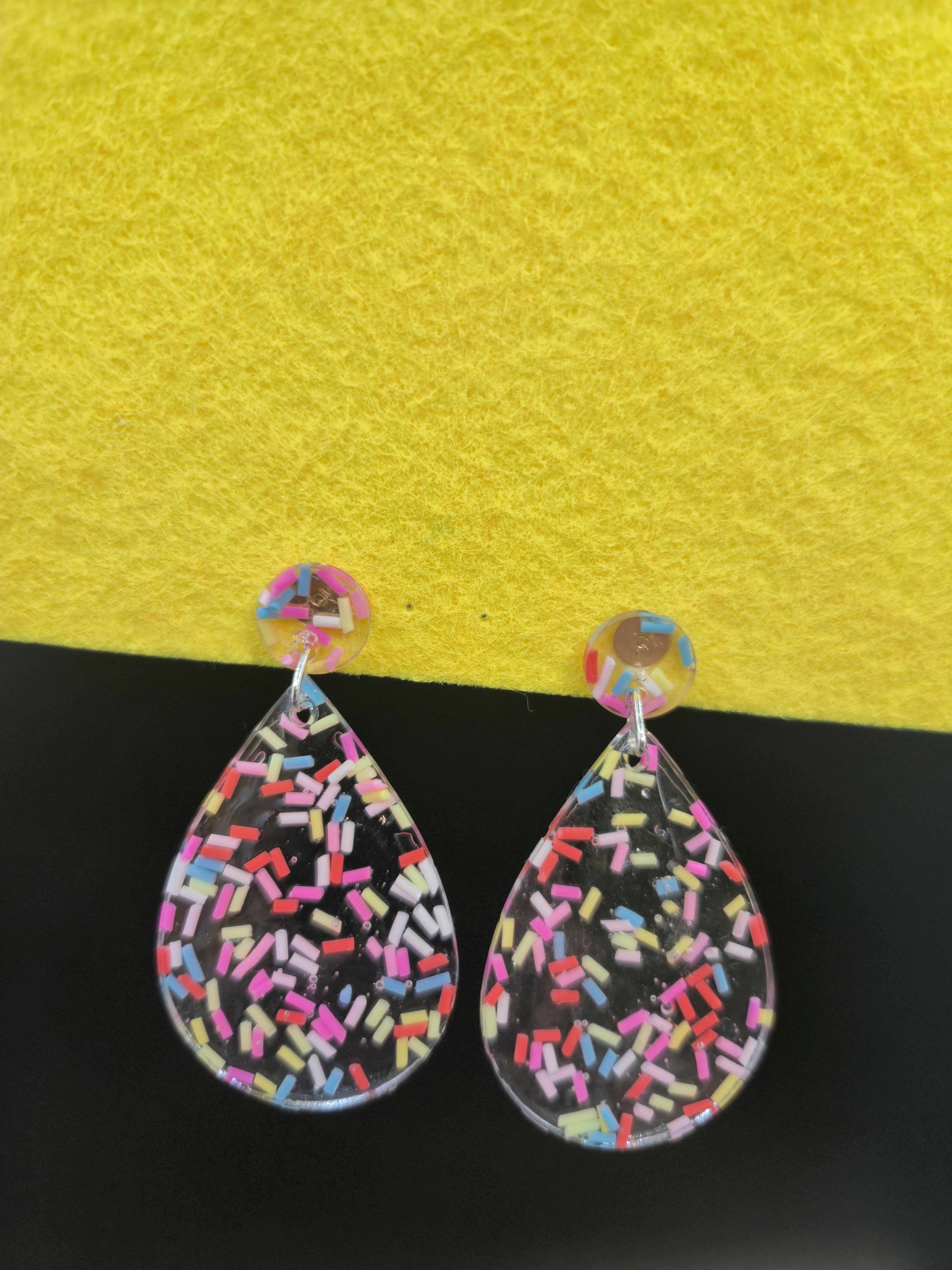 Resin Confetti Sprinkle Teardrop Earrings