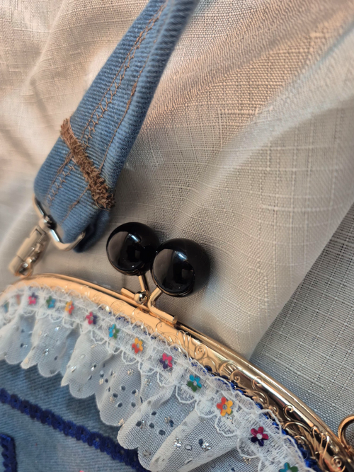 Denim Cat Teacup Crossbody Bag