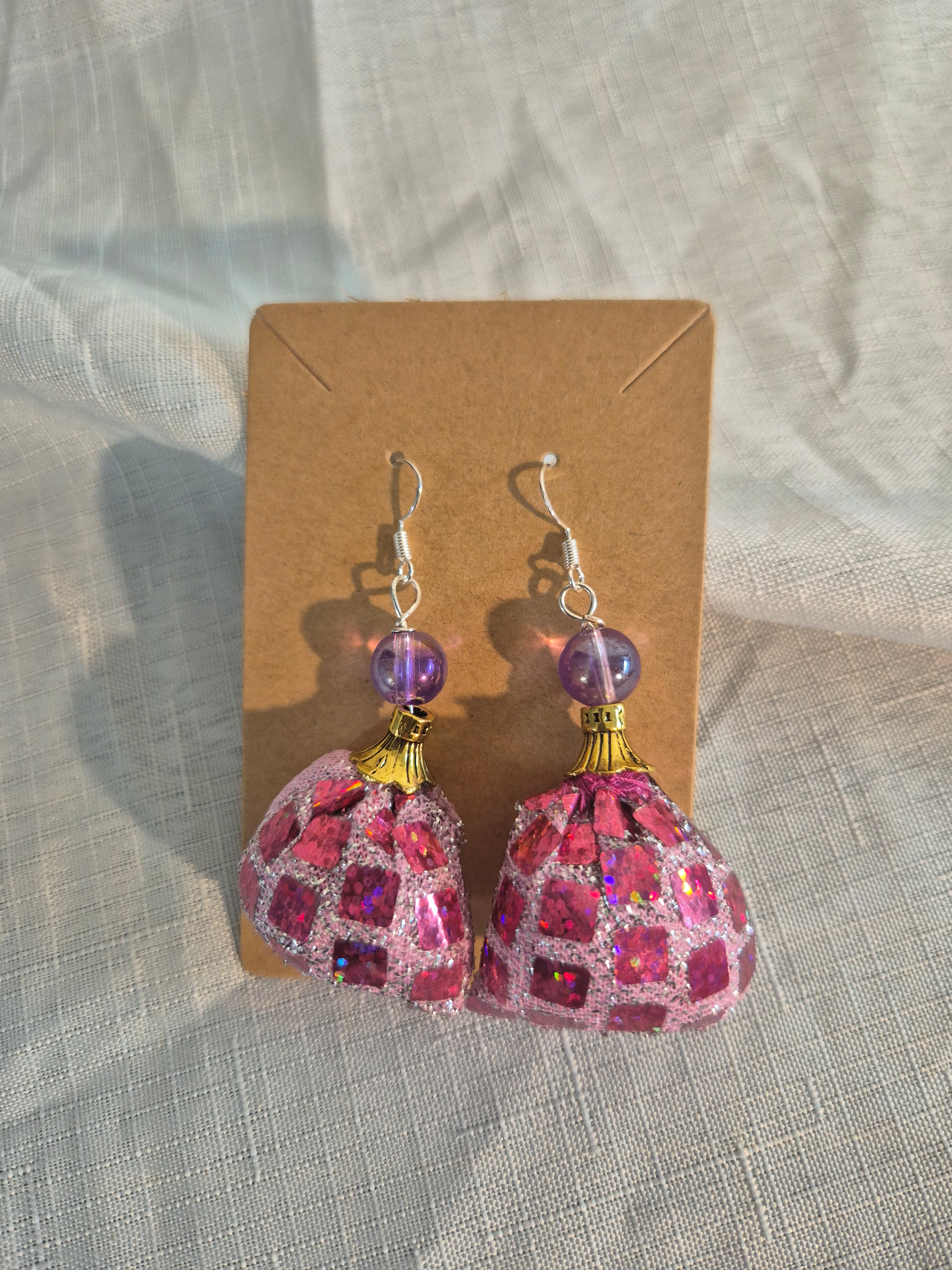 Pink Sequin Clasp Bag & Earring Set