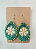 Teal Daisy Embroidered Earrings