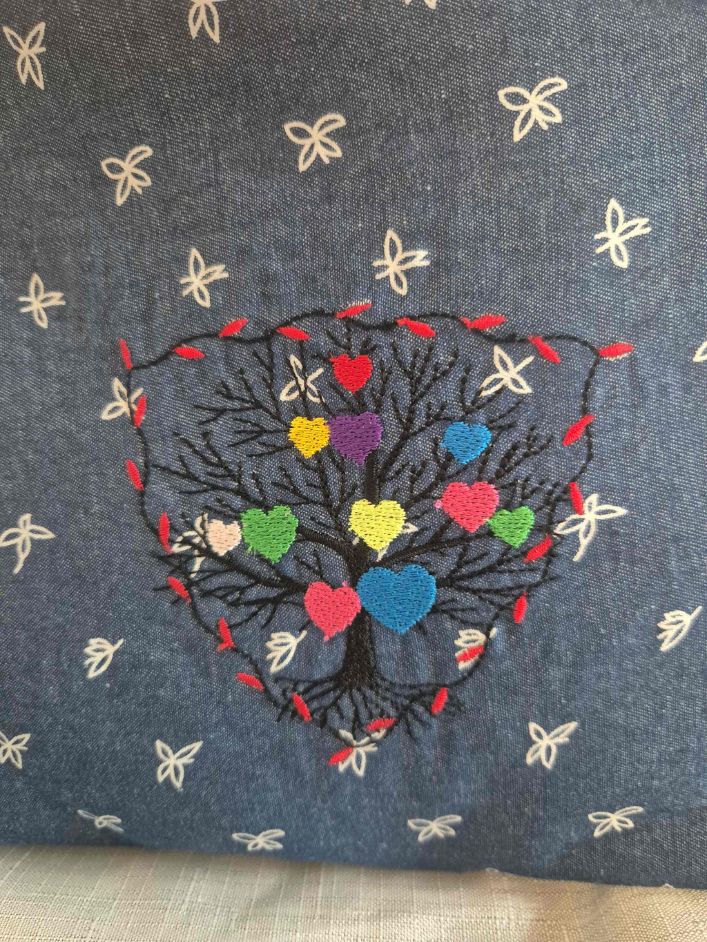 Tree of Hearts Denim Handbag