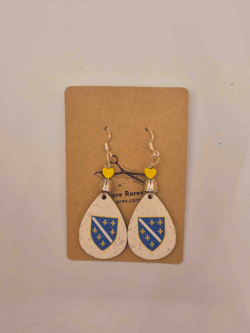 Bosnia Fleur-de-Lis Shield Teardrop Earrings