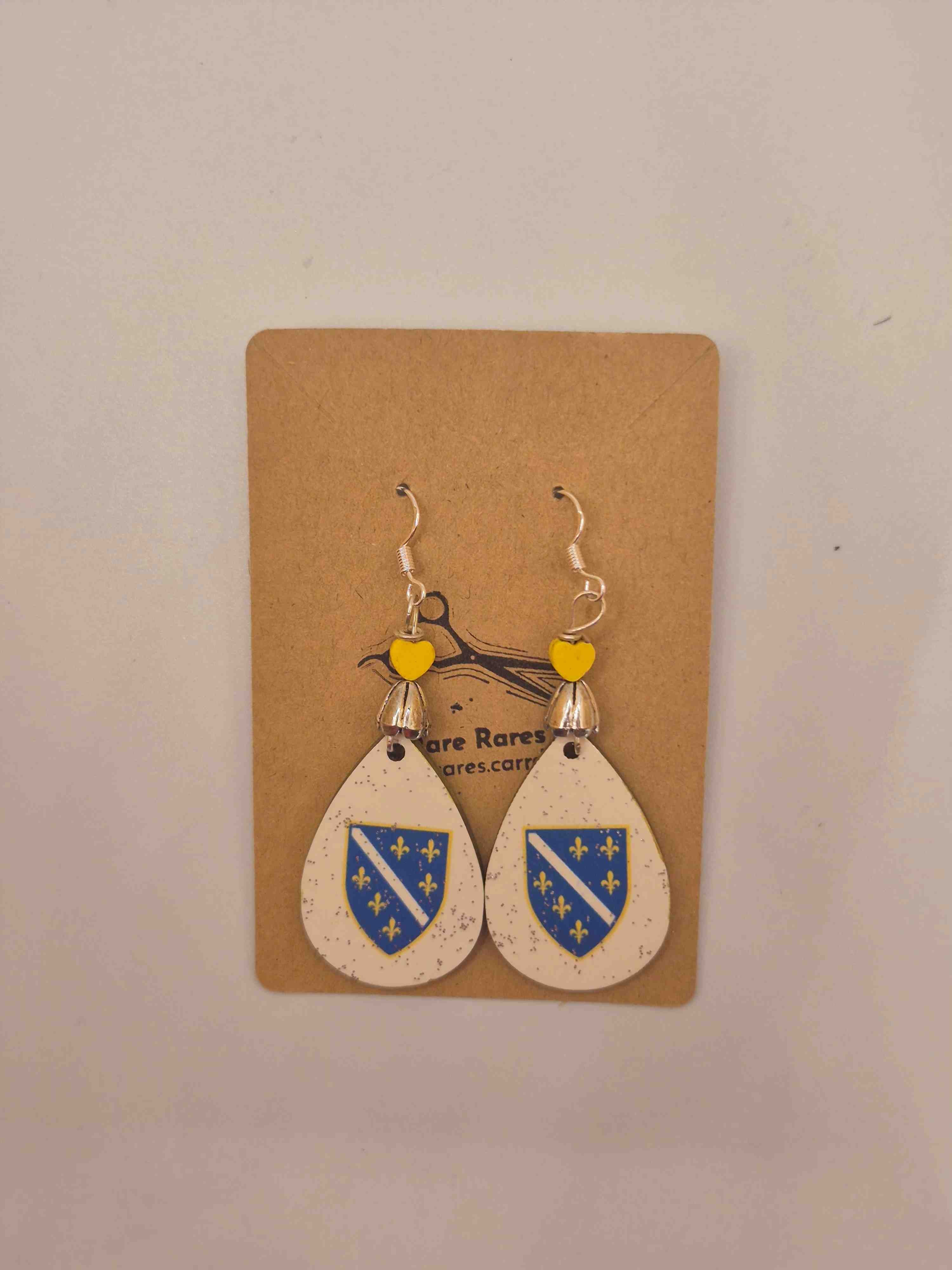 Bosnia Fleur-de-Lis Shield Teardrop Earrings