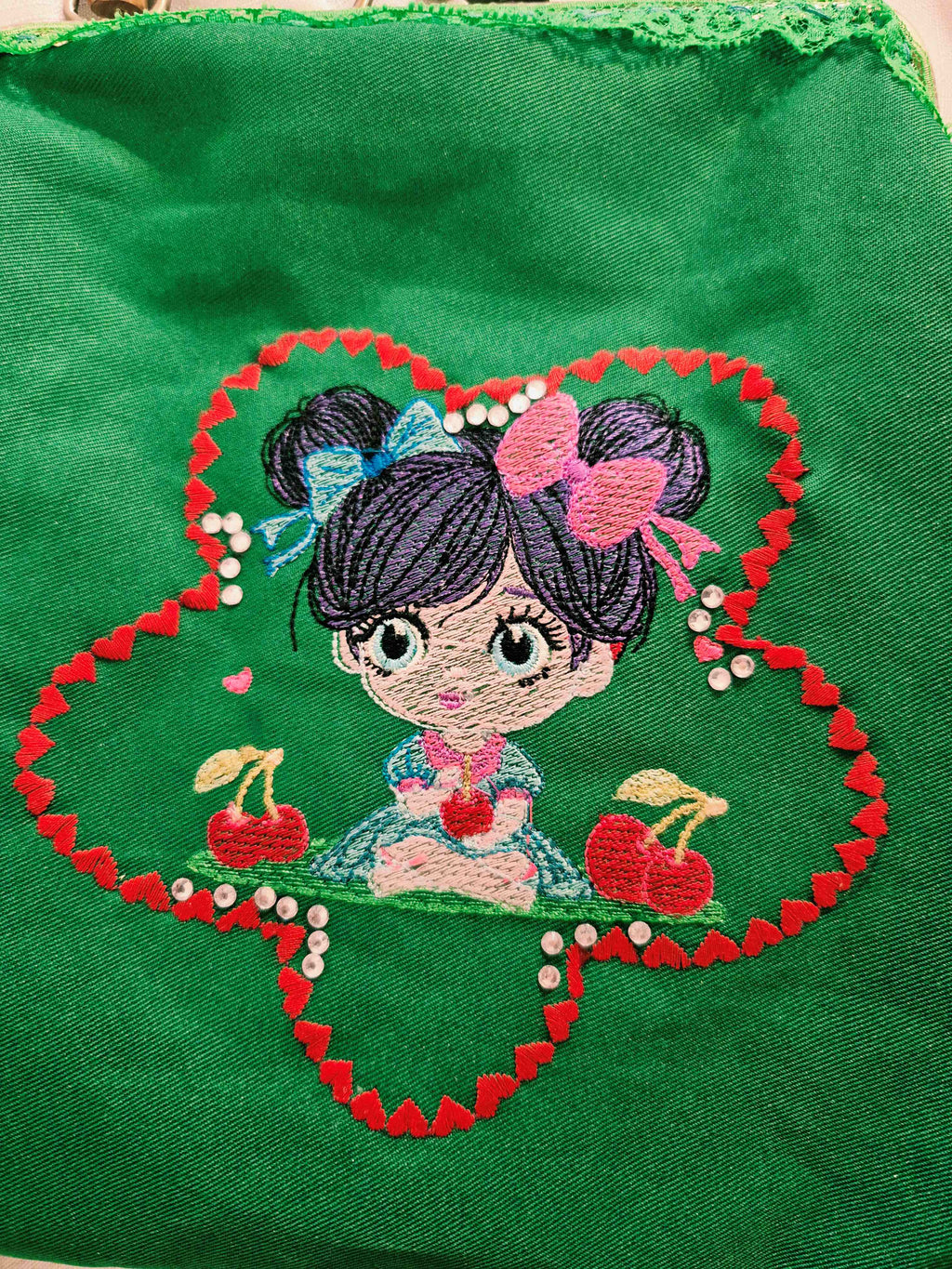 Cherry Girl Embroidered Bamboo Bag