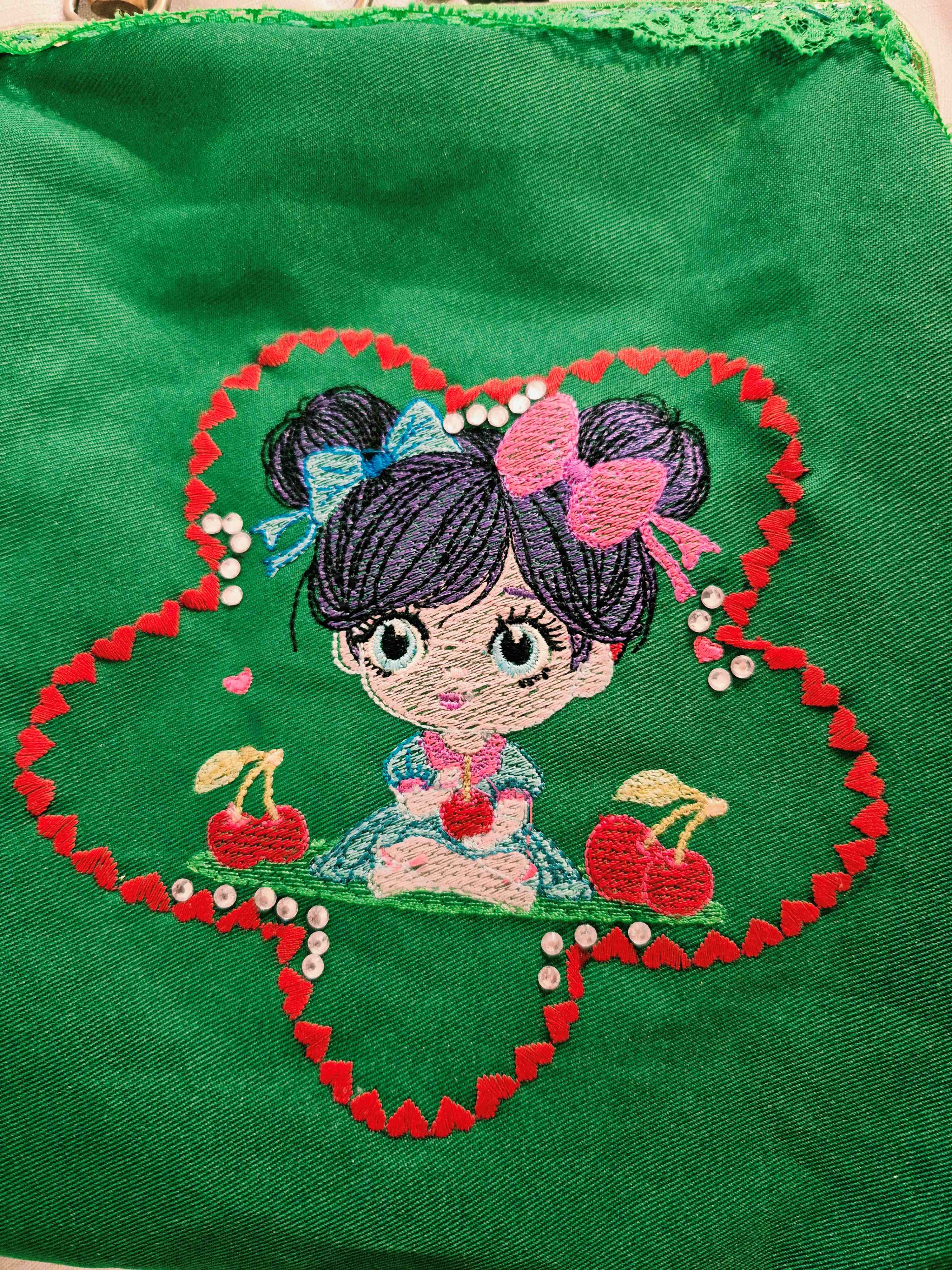 Cherry Girl Embroidered Bamboo Bag
