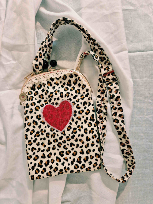 Leopard Print Heart Crossbody Bag