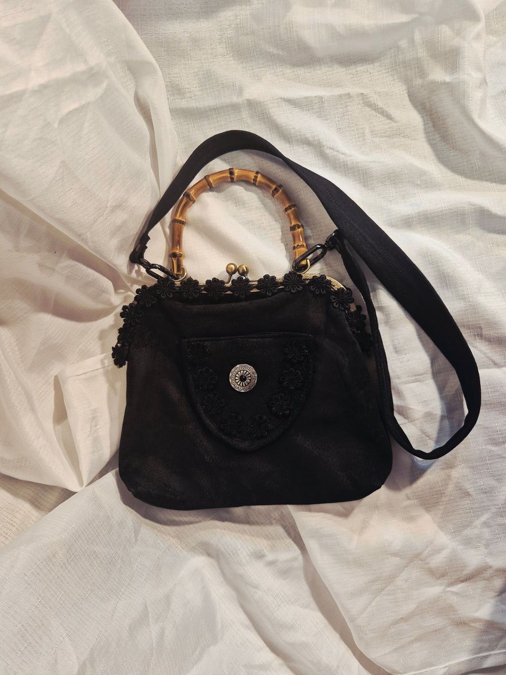 Black Bamboo Handle Crossbody Bag