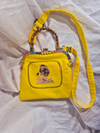 Yellow Embroidered Bamboo Handle Bag