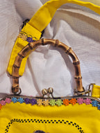 Yellow Embroidered Bamboo Handle Bag