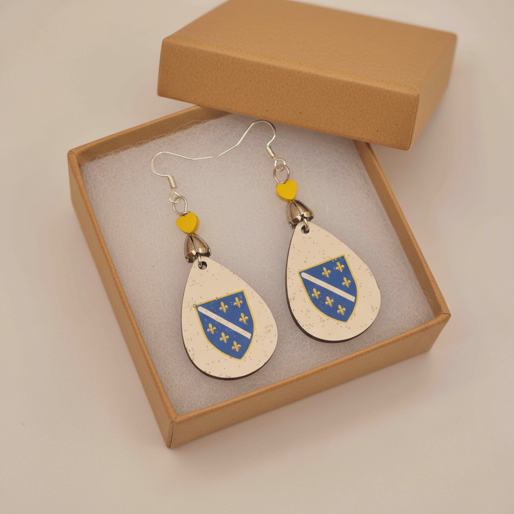 Bosnia fleur-de-lis earrings in a gift box