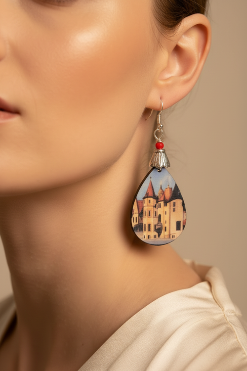 Close-up of Donji Miholjac castle earrings being worn