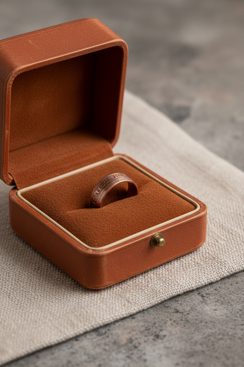 Copper Coin Ring in Jewellery Box