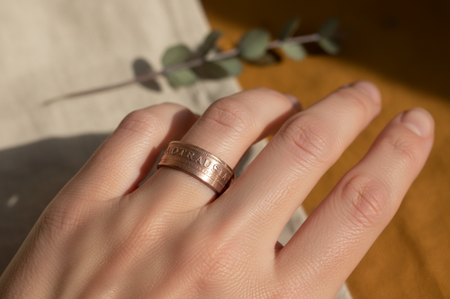 Copper Coin Ring on Hand
