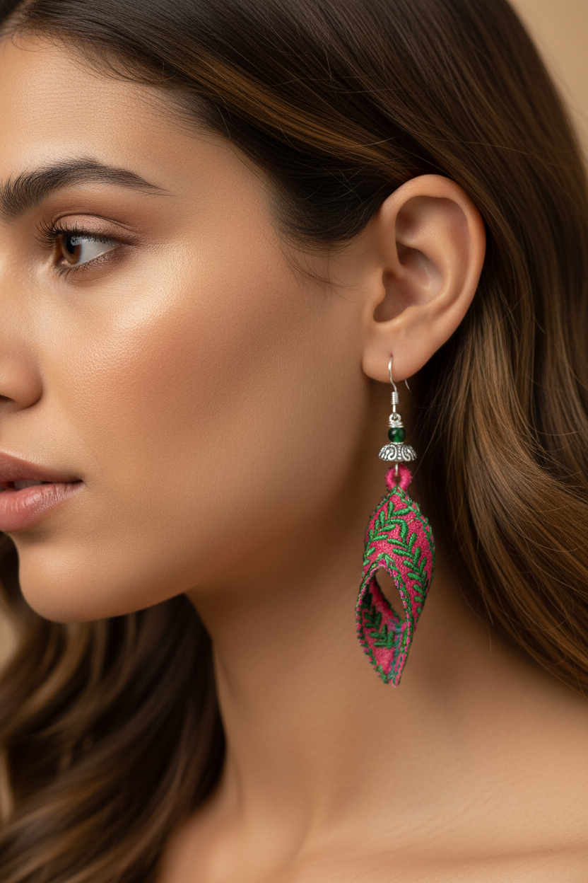 Earrings close-up on ear