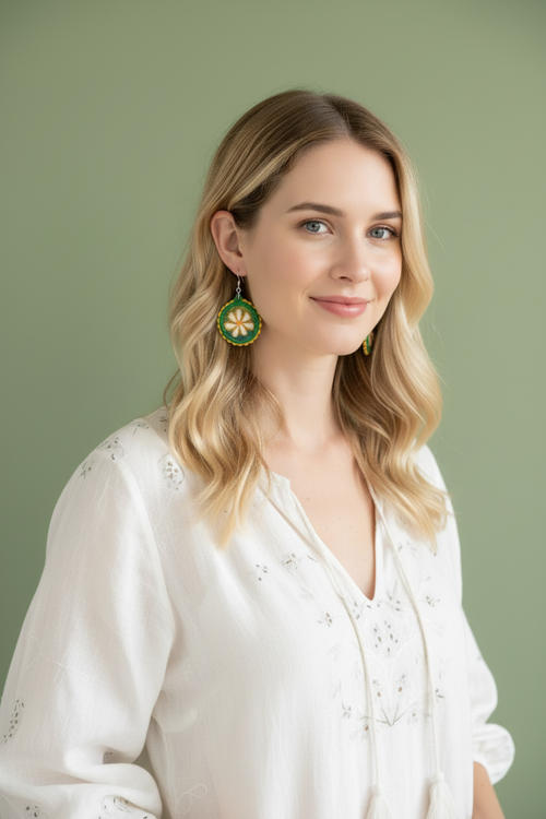 Half Body Shot – Daisy Wheel Embroidered Earrings