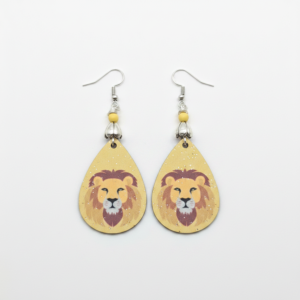 Lion Teardrop Earrings - bijela površina