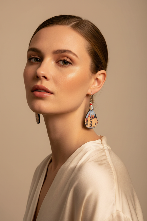 Woman wearing Donji Miholjac castle earrings